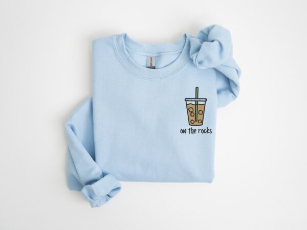 On The Rocks Coffee Embroidery Sweatshirt, Embroidered Coffee Shirt, Ice Coffee Tshirt, Latte Lover Crewneck, Fall Coffee Sweatshirt,