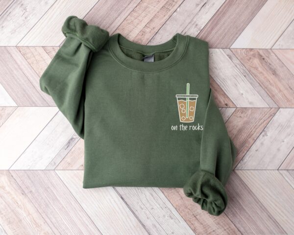 On The Rocks Coffee Embroidery Sweatshirt, Embroidered Coffee Shirt, Ice Coffee Tshirt, Latte Lover Crewneck, Fall Coffee Sweatshirt,