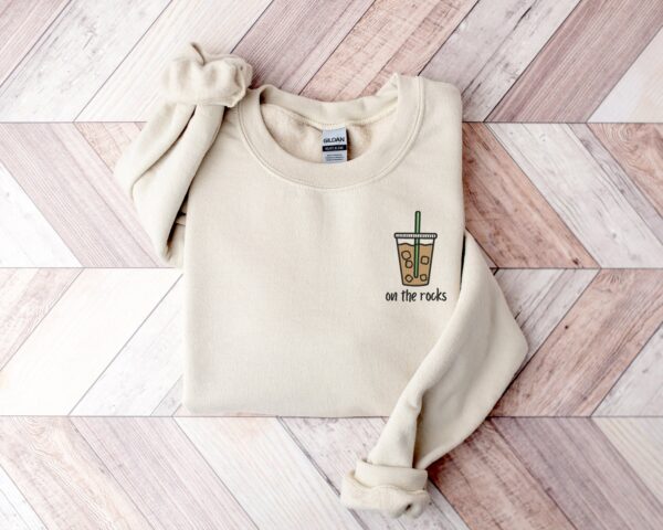 On The Rocks Coffee Embroidery Sweatshirt, Embroidered Coffee Shirt, Ice Coffee Tshirt, Latte Lover Crewneck, Fall Coffee Sweatshirt,