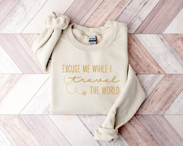 Embroidery Excuse Me While I Travel The World Sweatshirt, Embroidered Travel Vacation Shirt, Airplane Mode Long Sleeve, Adventure T-Shirt