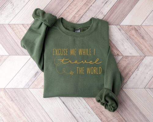 Embroidery Excuse Me While I Travel The World Sweatshirt, Embroidered Travel Vacation Shirt, Airplane Mode Long Sleeve, Adventure T-Shirt