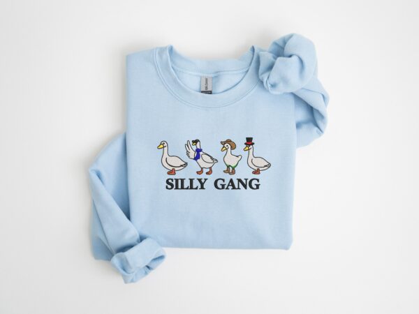 Embroidered Silly Gang Sweatshirts, Goose Bumps Embroidery Crewneck, Funny Sweatshirts, Unisex Goose Embroidered, Animal Crewneck