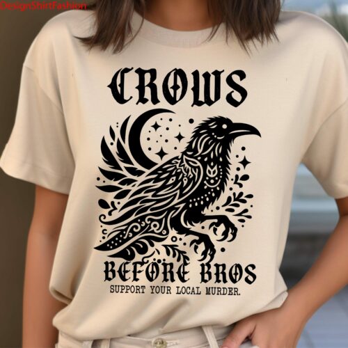 Crows Before Bros Crow Unisex Shirt, Vintage Halloween Raven Sweatshirt, Support Your Local Murder Hoodie, Goblincore Witchy, Dark Academia