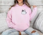 Adorable Embroidered Cute Cartoon Cat With Glasses Hoodie Quirky And Cozy Design Perfect For Cat Lovers Embroidery Hooded Sweatshirt