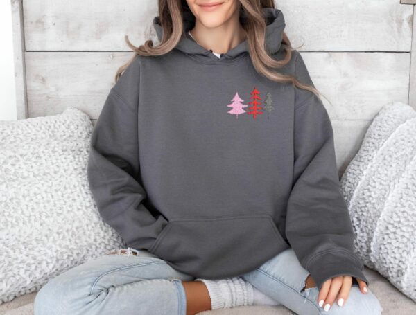 Embroidered Minimalist Christmas Trees Hoodie Casual And Cozy Winter Style For Holiday Season And Festive Vibes Embroidery Hooded Sweatshirt