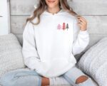 Embroidered Minimalist Christmas Trees Hoodie Casual And Cozy Winter Style For Holiday Season And Festive Vibes Embroidery Hooded Sweatshirt