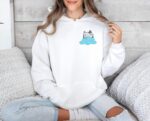 Embroidered Cute Cartoon Cat And Cloud Hoodie Adorable And Cozy Design Perfect For Cat And Animal Lovers Cat Mom Gift Embroidery Hoodie