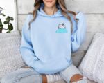 Embroidered Cute Cartoon Cat And Cloud Hoodie Adorable And Cozy Design Perfect For Cat And Animal Lovers Cat Mom Gift Embroidery Hoodie