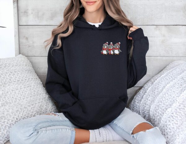 Embroidered Penguins Unisex Hoodie Winter Vibes Embroidery Hooded Sweatshirt Cozy Penguin Jumper Christmas Gif  Holiday Apparel Animal Lover