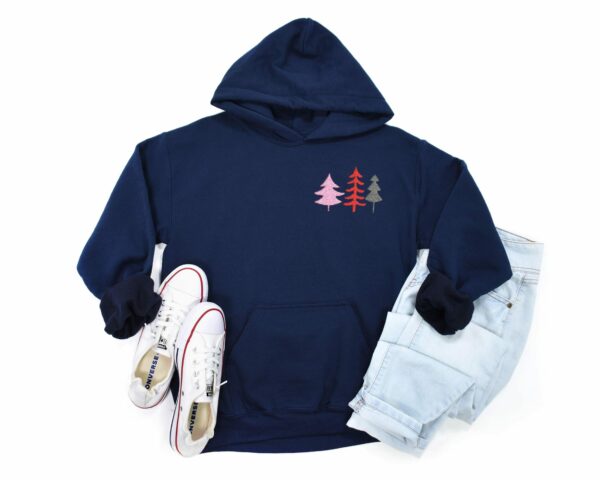 Embroidered Minimalist Christmas Trees Hoodie Casual And Cozy Winter Style For Holiday Season And Festive Vibes Embroidery Hooded Sweatshirt