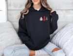 Embroidered Minimalist Christmas Trees Hoodie Casual And Cozy Winter Style For Holiday Season And Festive Vibes Embroidery Hooded Sweatshirt