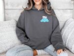 Embroidered Cute Cartoon Cat And Cloud Hoodie Adorable And Cozy Design Perfect For Cat And Animal Lovers Cat Mom Gift Embroidery Hoodie