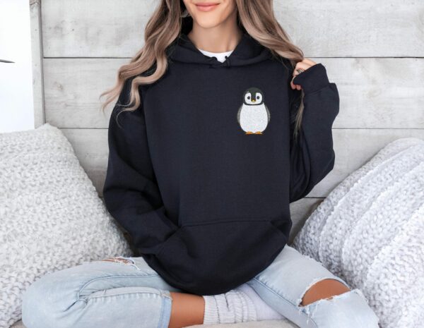 Embroidered Penguin Hoodie Adorable And Cozy Animal Lover Design Perfect For Winter And Casual Wear Embroidery Hooded Sweatshirt