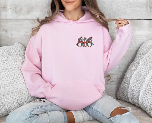 Embroidered Penguins Unisex Hoodie Winter Vibes Embroidery Hooded Sweatshirt Cozy Penguin Jumper Christmas Gif  Holiday Apparel Animal Lover