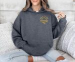 Embroidered Sun Graphic Hoodie Minimalist Sunshine Design For Cozy And Nature-Inspired Style Embroidery Hooded Sweatshirt For Men And Women